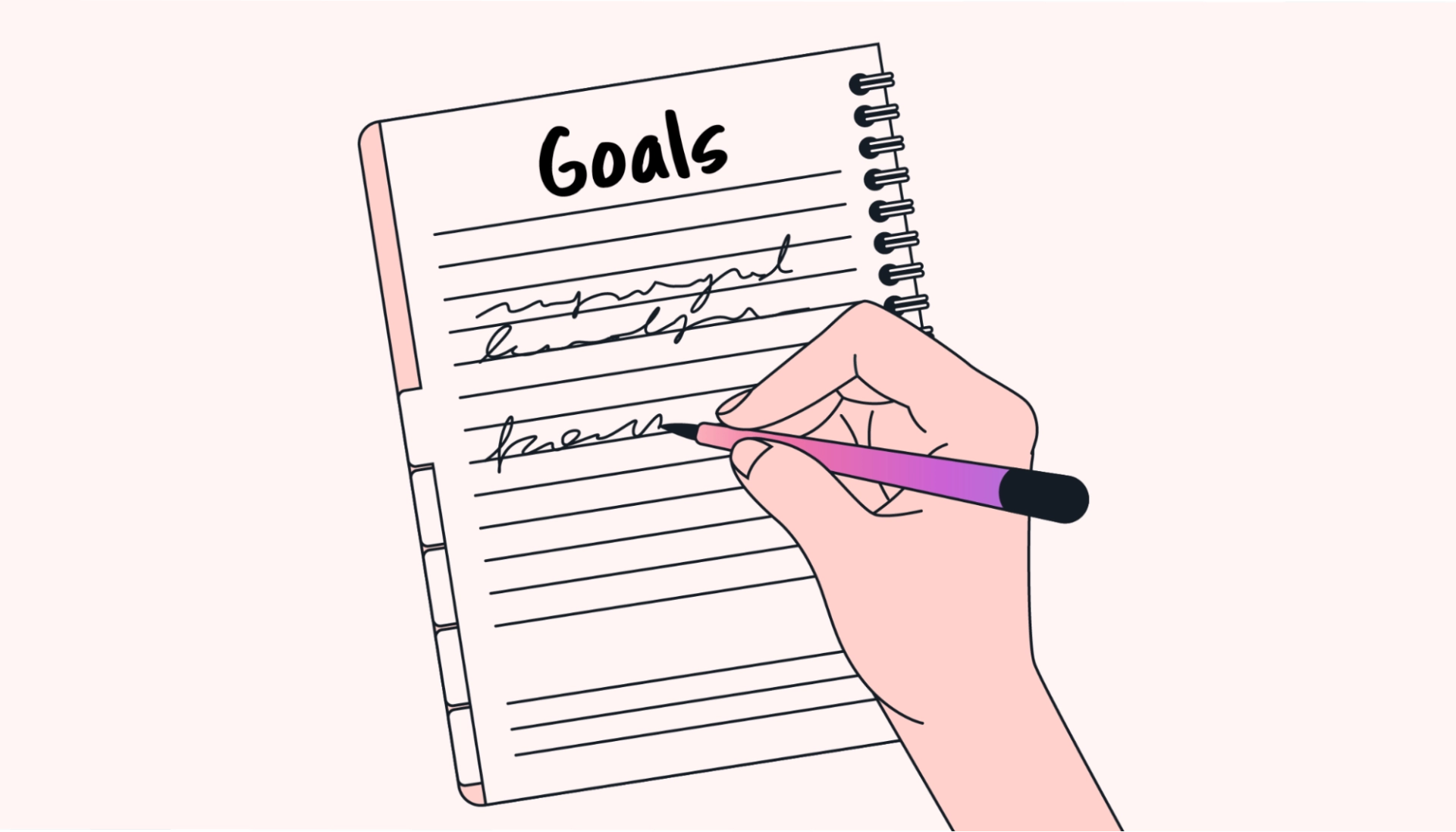 Person writing self-discipline goals in a notebook