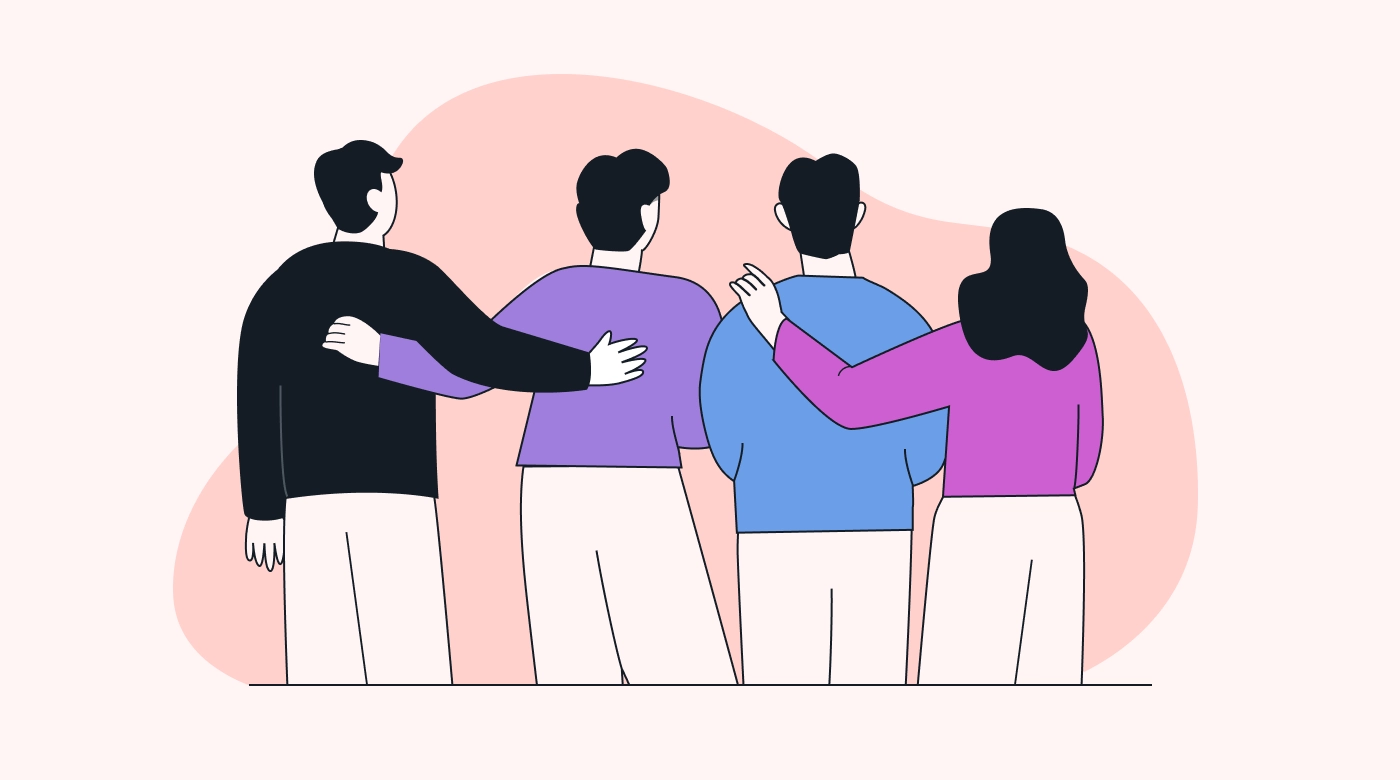 Three staff linking hands on a graph
