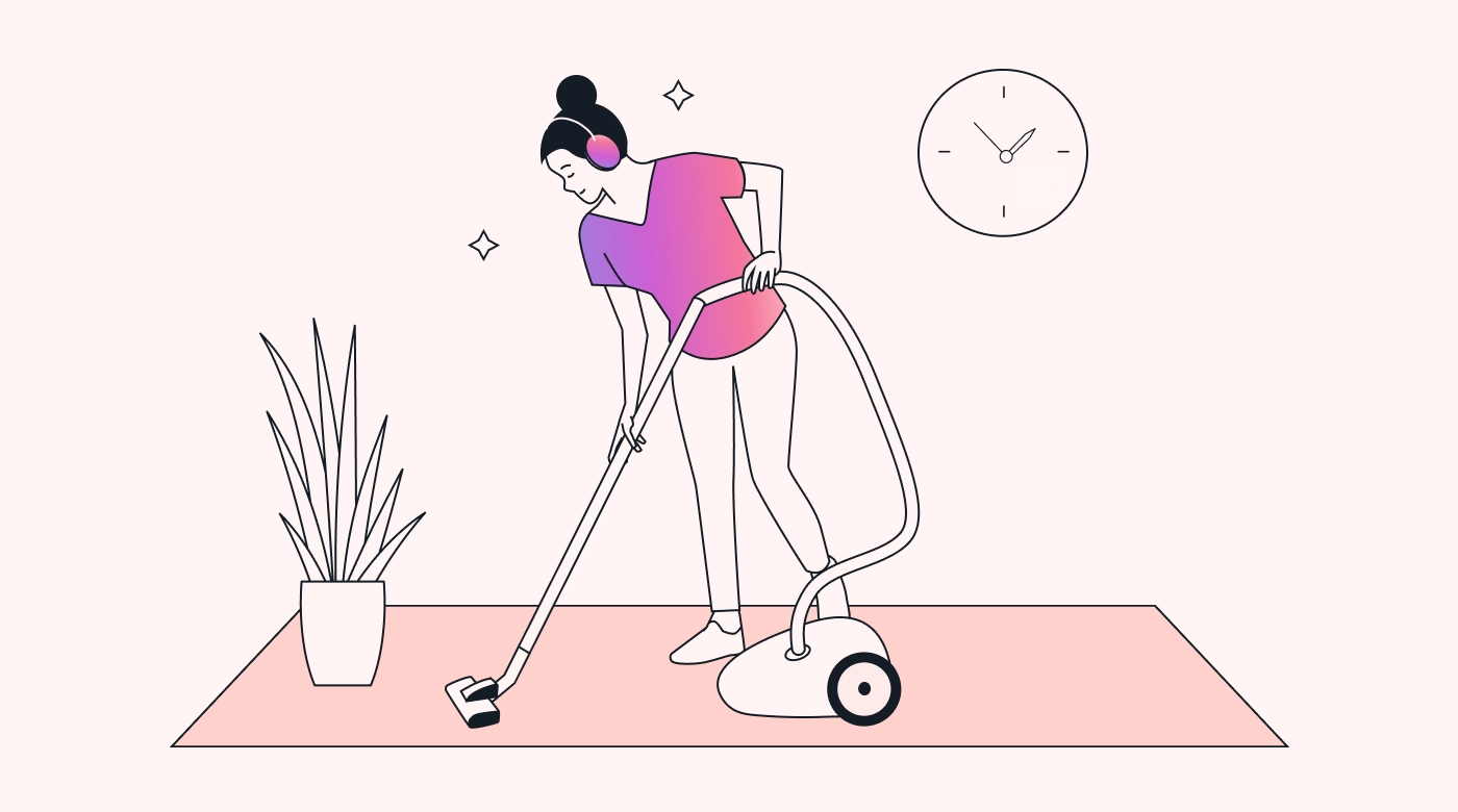 Person does chores while enjoying a podcast