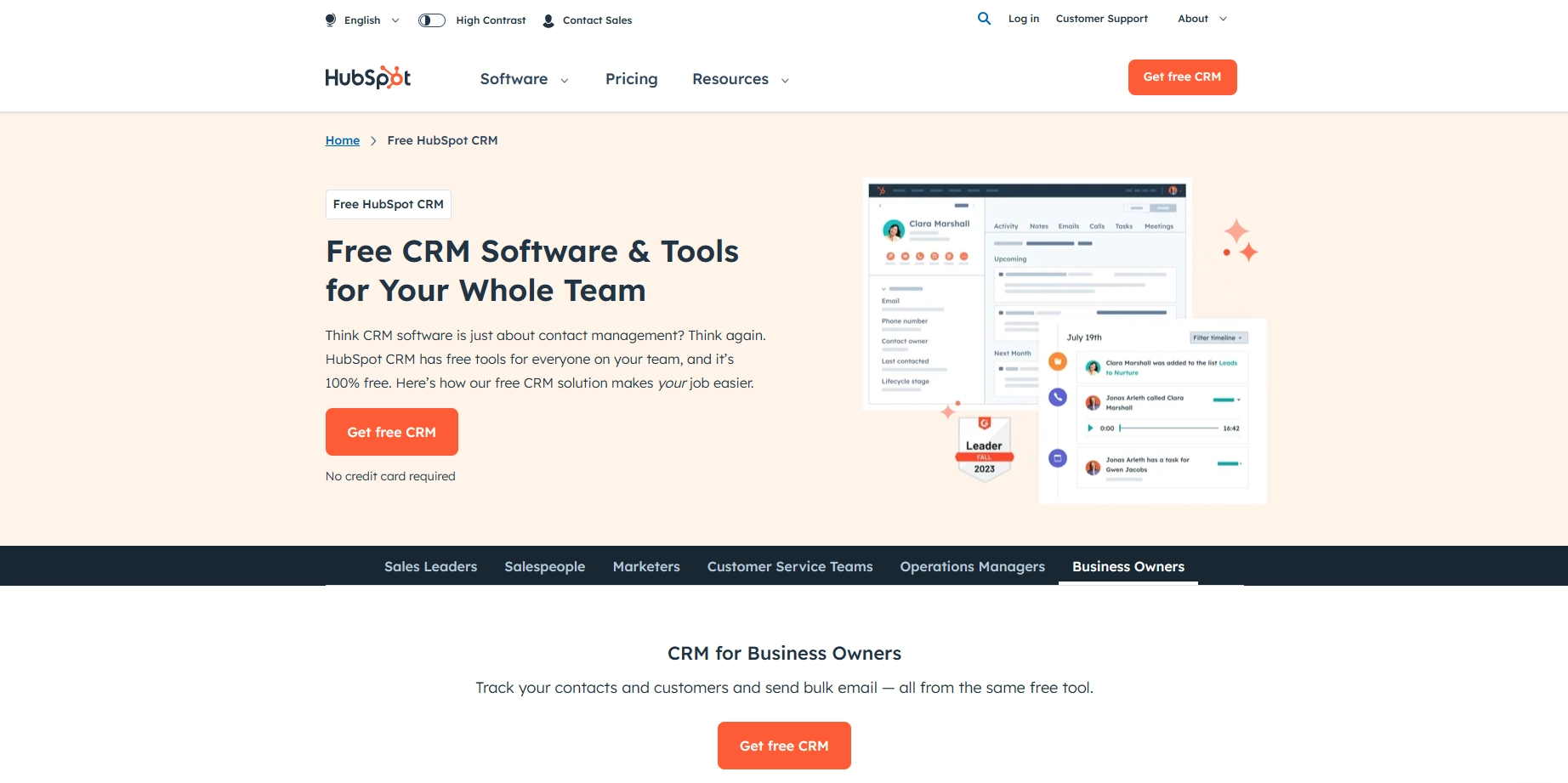 Screenshot of HubSpot CRM page