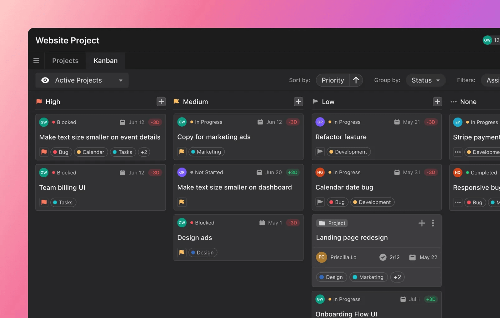 Screenshot of Kanban project plan with Motion