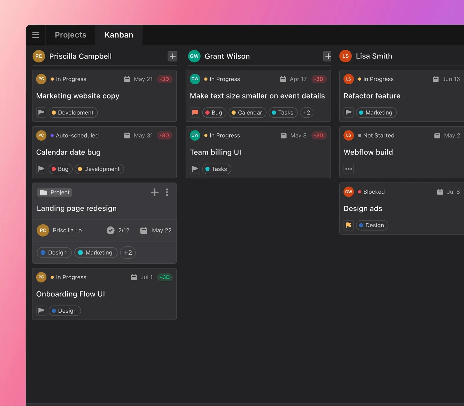 See All Projects at a Glance in Motion