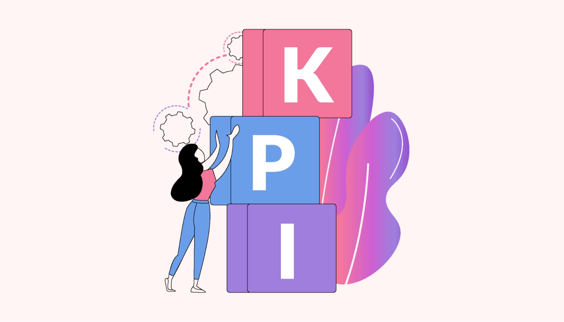 A woman stacking blocks with the letters K, P, & I