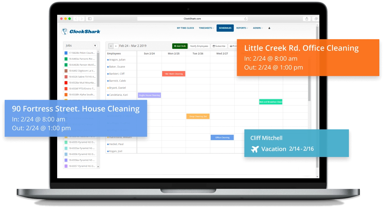 The interface of Clockshark