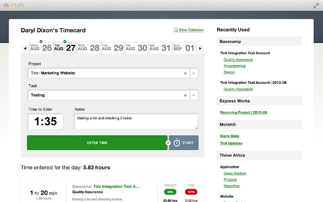 The interface of Tick