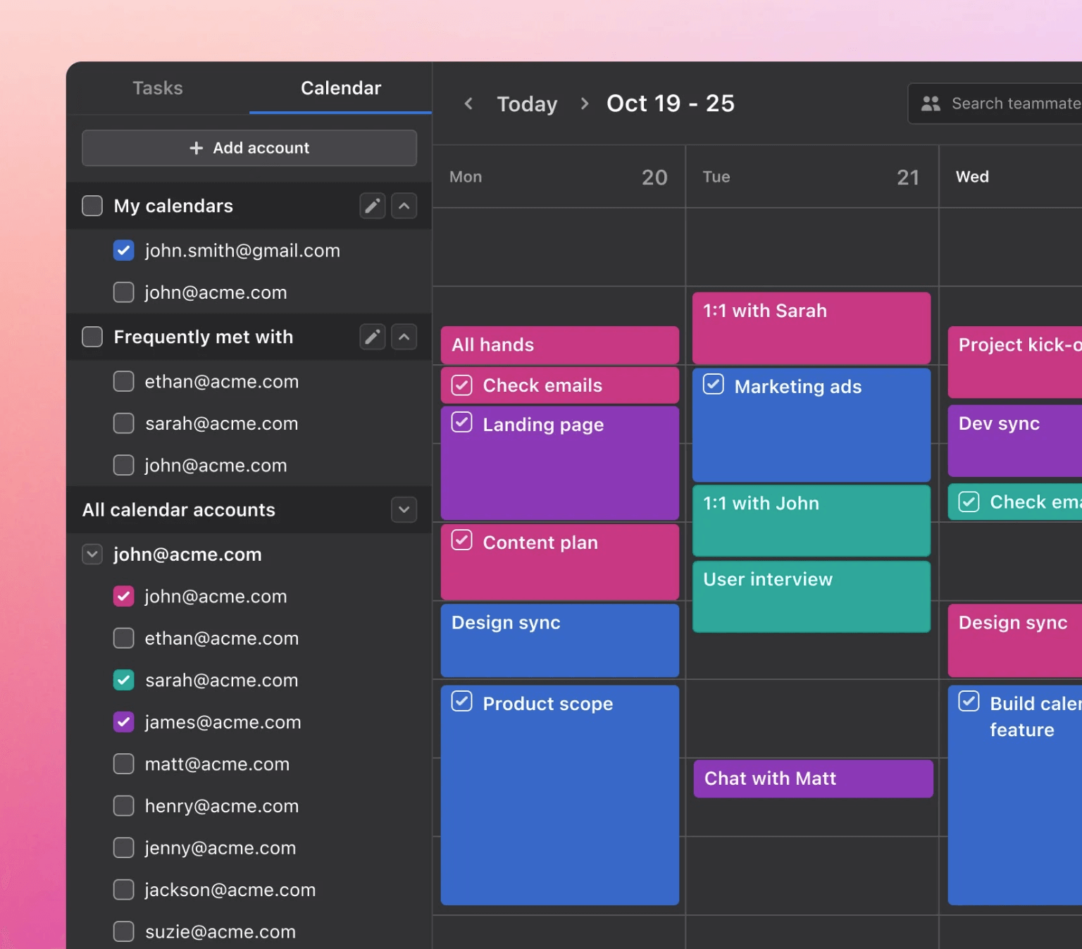 Team calendar view in the Motion app