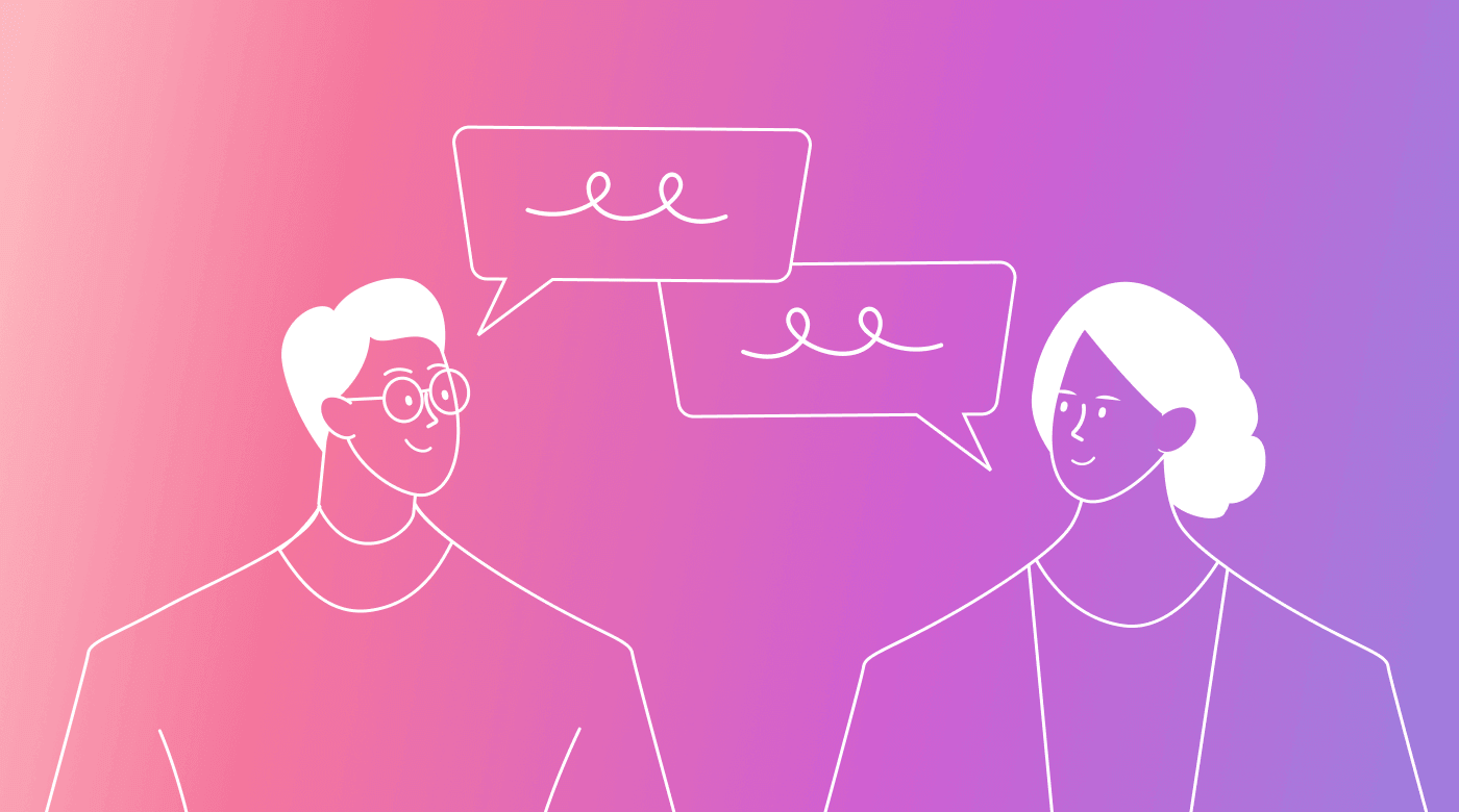 Two people speaking with speech bubbles