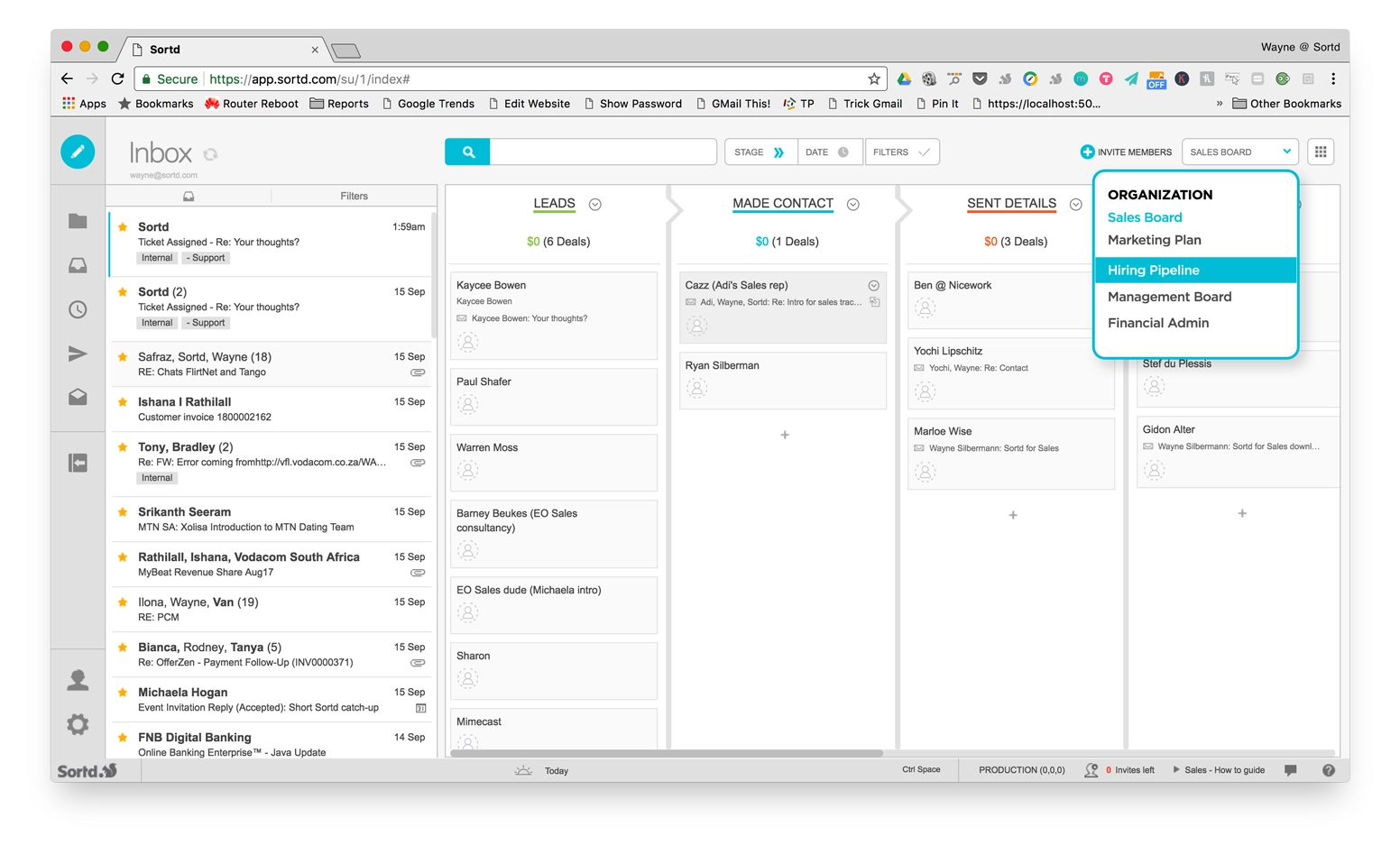 Screenshot of Sortd dashboard