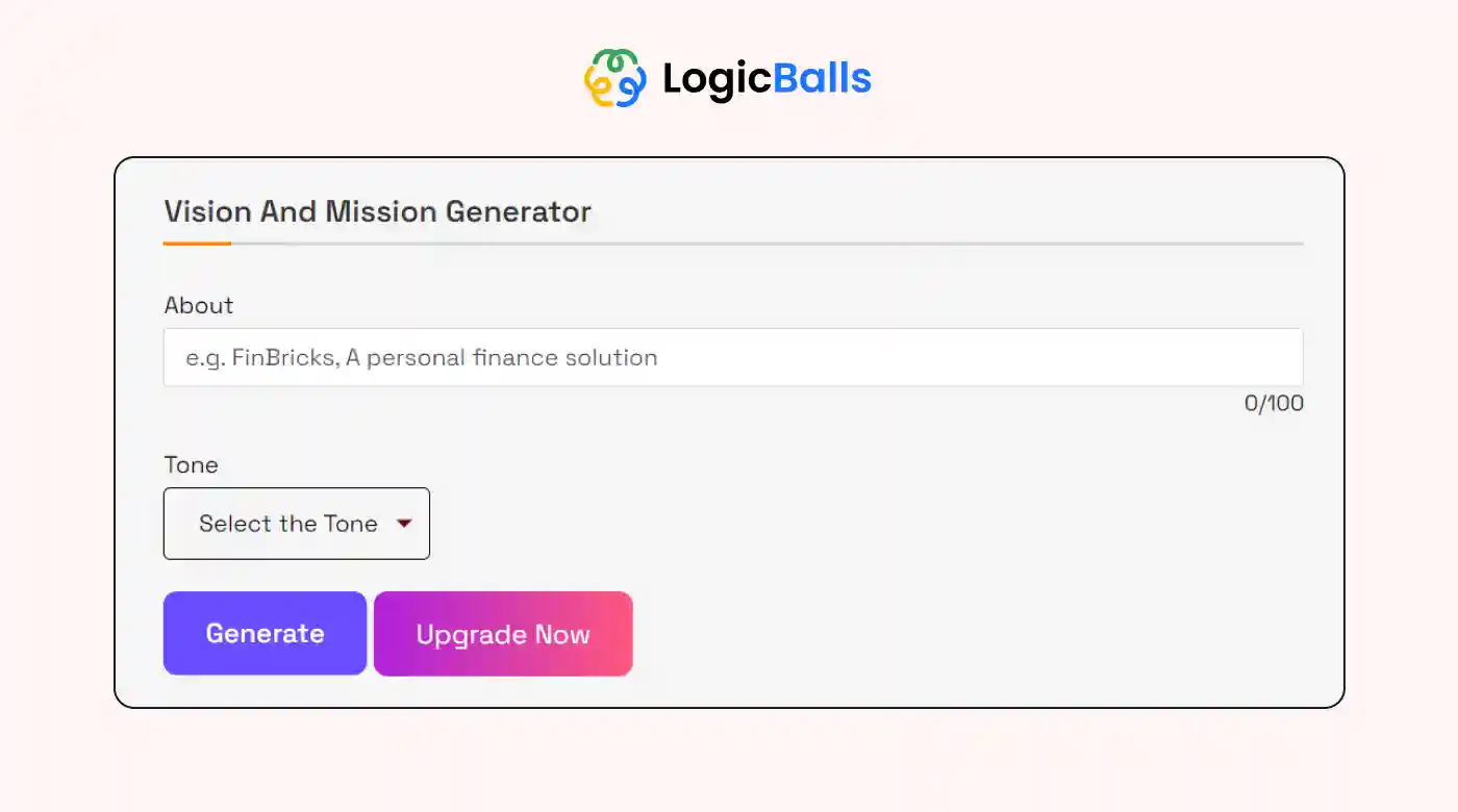A page from LogicBalls’ vision statement generator