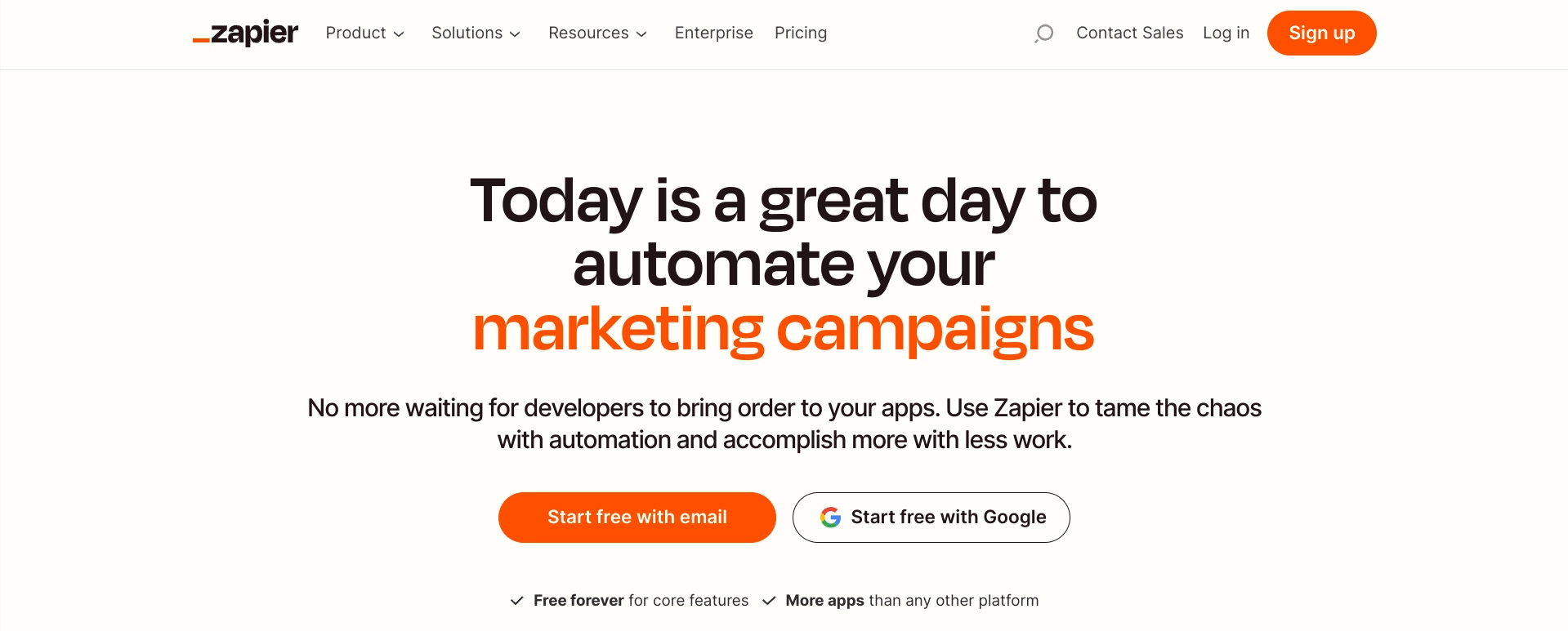 Screenshot of Zapier homepage