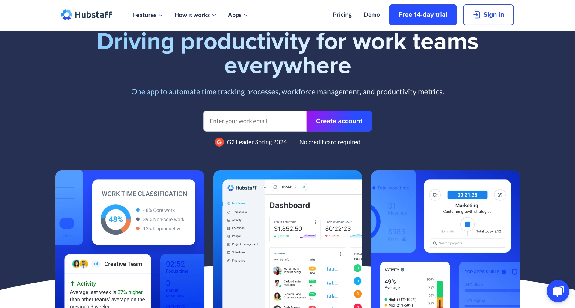 Screenshot of Hubstaff homepage