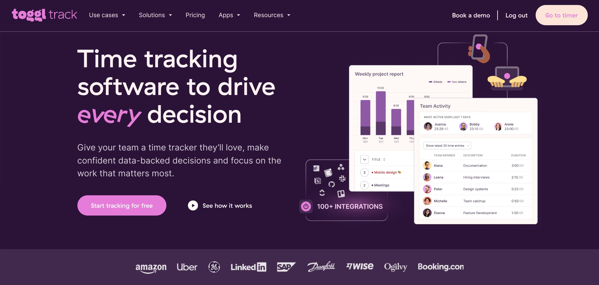 Screenshot of Toggl Track homepage