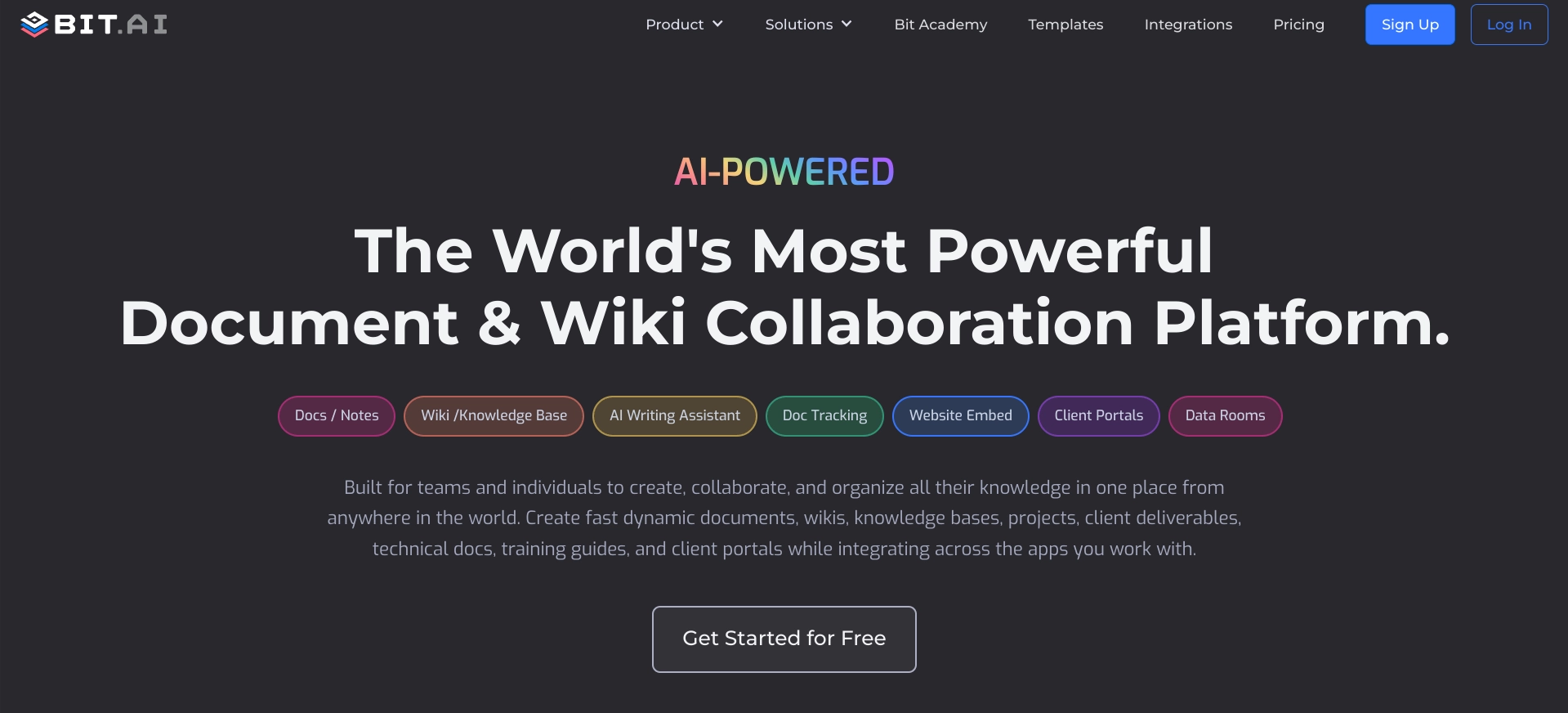 Screenshot of Bit.ai homepage