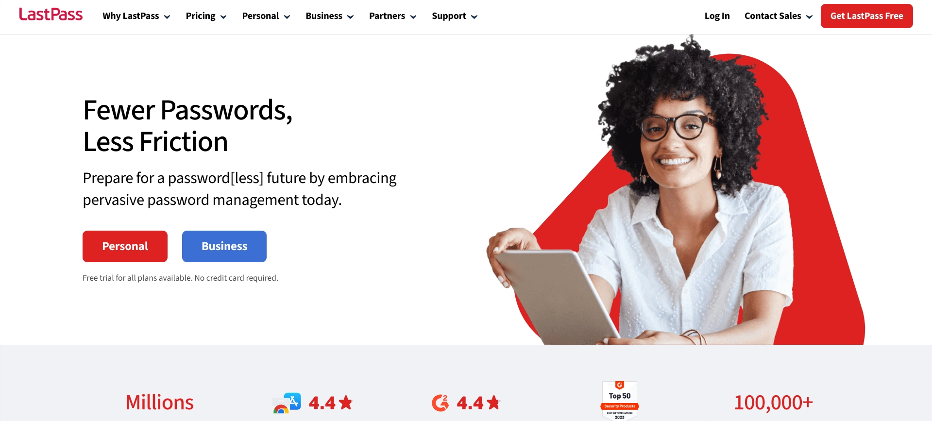 Screenshot of LastPass homepage