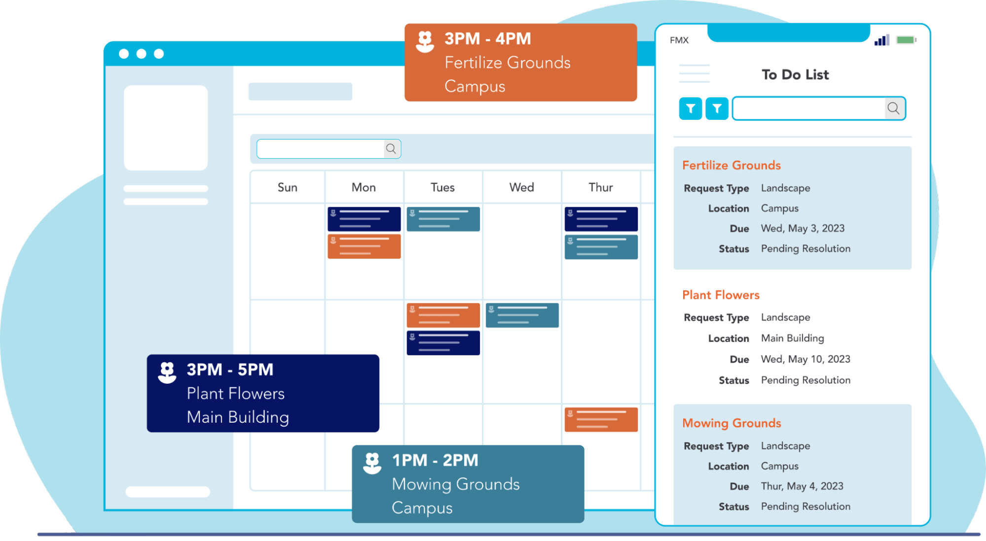 FMX calendar and todo list interface