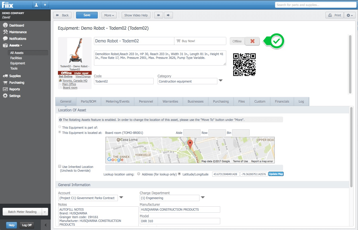 Fiix dashboard interface