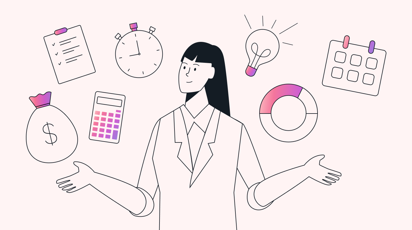 Project manager juggling a lot of different items in the air without dropping any of them