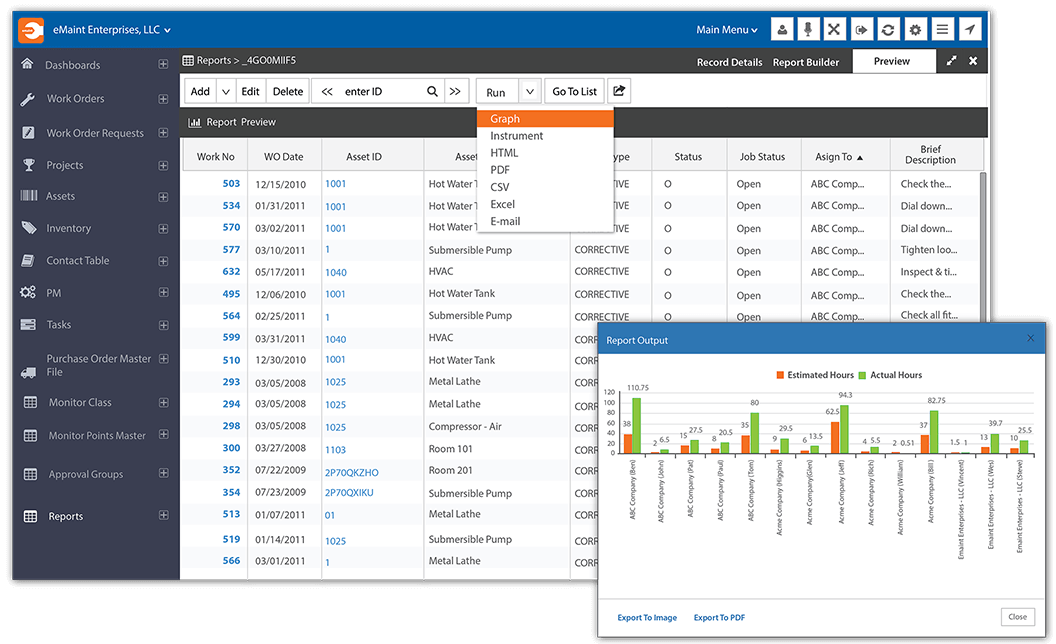 eMaint dashboard interface